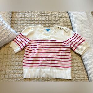 DRAPER JAMES Pink/White Short Sleeve Sweater w/ Button Accent - Size XL
